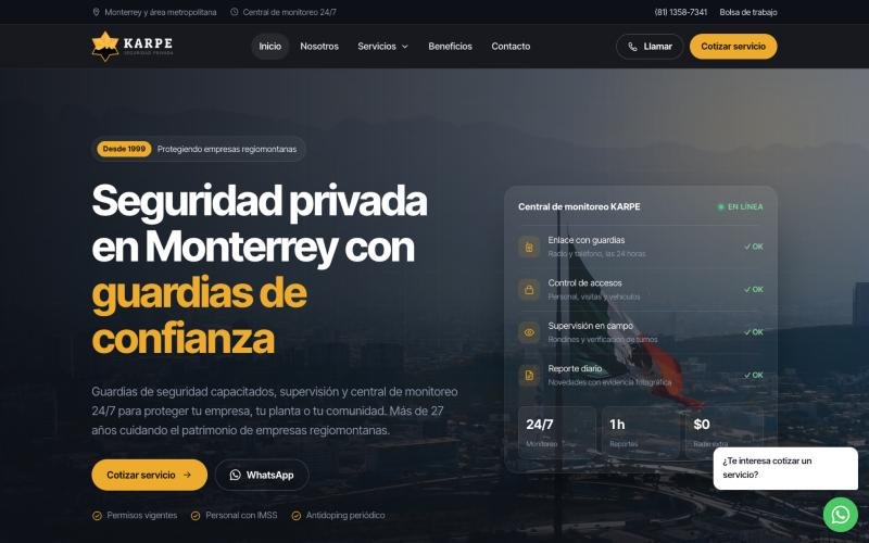 Página de inicio de KARPE Seguridad Privada